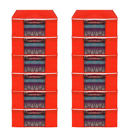 Red Saree Storage Cover with Zip & Transparent Window