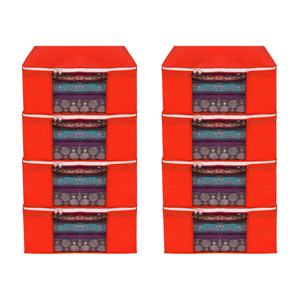 Red Saree Storage Cover with Zip & Transparent Window