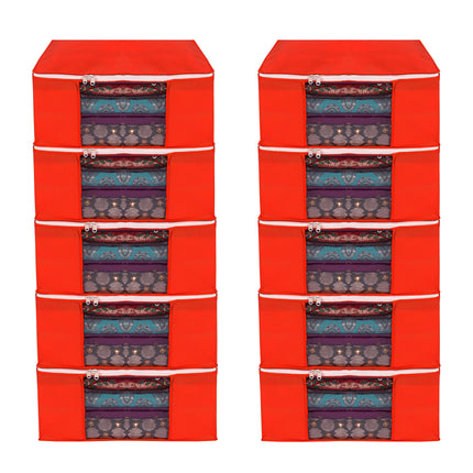 Red Saree Storage Cover with Zip & Transparent Window
