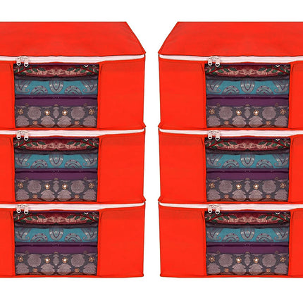 Red Saree Storage Cover with Zip & Transparent Window