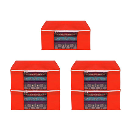 Red Saree Storage Cover with Zip & Transparent Window