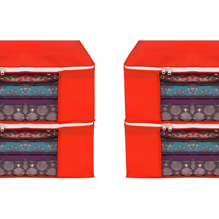 Red Saree Storage Cover with Zip & Transparent Window