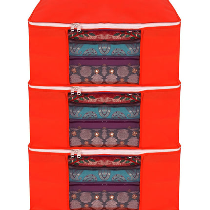 Red Saree Storage Cover with Zip & Transparent Window