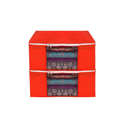 Red Saree Storage Cover with Zip & Transparent Window