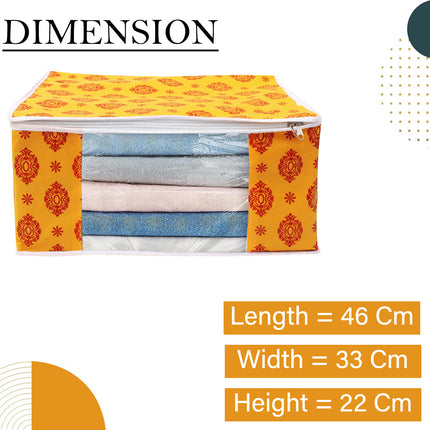 Yellow & Red Traditional Printed Clothes Storage Organizer Box with Transparent Window and Zip Closure