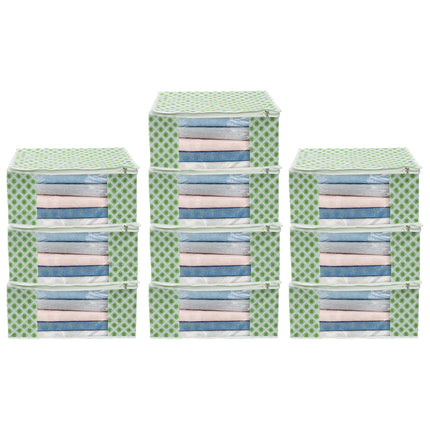 White & Green Floral Design Clothes Storage Organizer Box with Transparent Window and Zip Closure