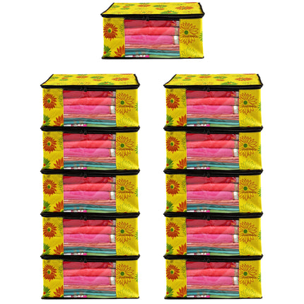 Yellow Floral Printed Clothes Storage Organizer Box with Transparent Window and Zip Closure