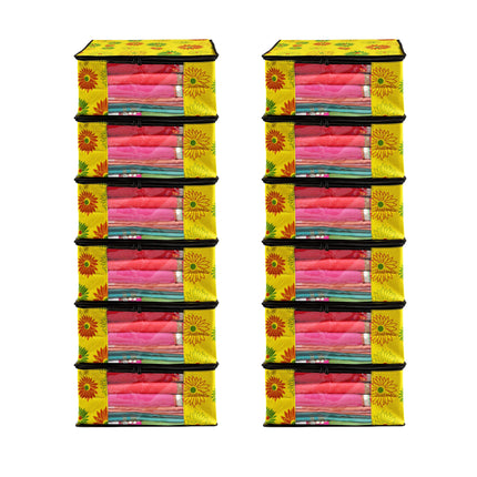 Yellow Floral Printed Clothes Storage Organizer Box with Transparent Window and Zip Closure