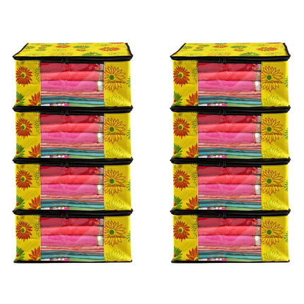Yellow Floral Printed Clothes Storage Organizer Box with Transparent Window and Zip Closure