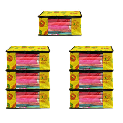 Yellow Floral Printed Clothes Storage Organizer Box with Transparent Window and Zip Closure