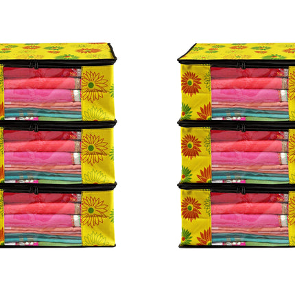 Yellow Floral Printed Clothes Storage Organizer Box with Transparent Window and Zip Closure
