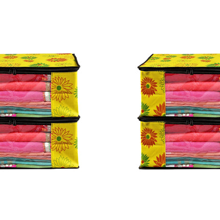 Yellow Floral Printed Clothes Storage Organizer Box with Transparent Window and Zip Closure