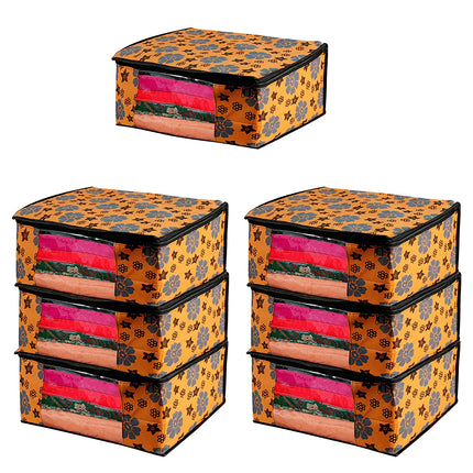 Orange Floral Printed Clothes Storage Organizer Box with Transparent Window and Zip Closure