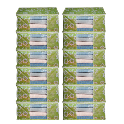 Green Floral Printed Clothes Storage Organizer Box with Transparent Window and Zip Closure