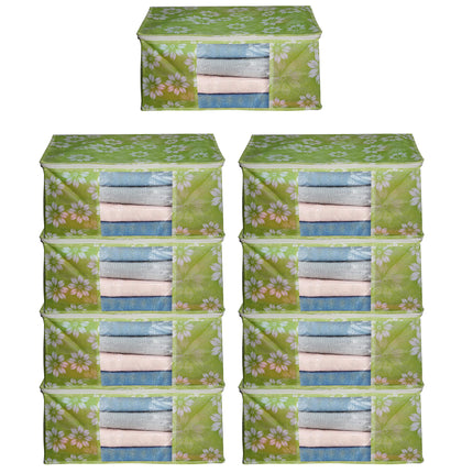 Green Floral Printed Clothes Storage Organizer Box with Transparent Window and Zip Closure