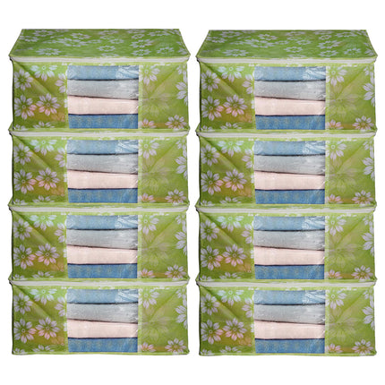Green Floral Printed Clothes Storage Organizer Box with Transparent Window and Zip Closure