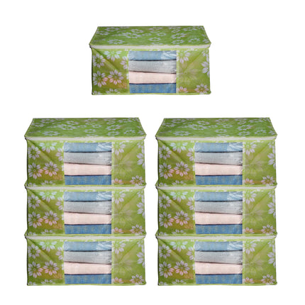 Green Floral Printed Clothes Storage Organizer Box with Transparent Window and Zip Closure