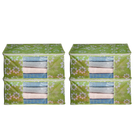 Green Floral Printed Clothes Storage Organizer Box with Transparent Window and Zip Closure