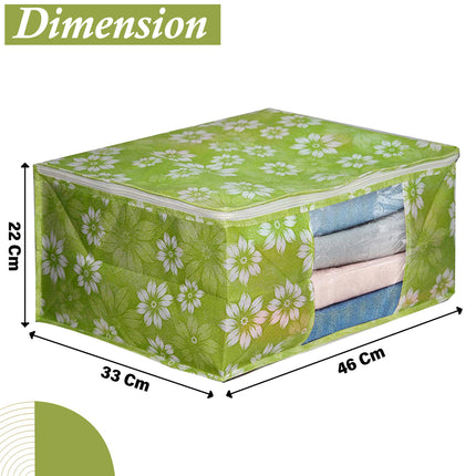 Green Floral Printed Clothes Storage Organizer Box with Transparent Window and Zip Closure
