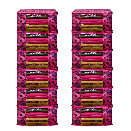 Pink Floral Printed Clothes Storage Organizer Box with Transparent Window and Zip Closure