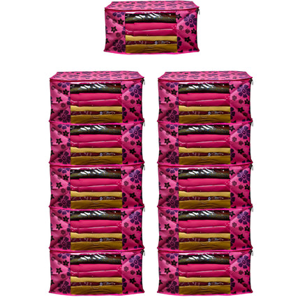 Pink Floral Printed Clothes Storage Organizer Box with Transparent Window and Zip Closure