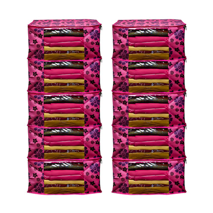 Pink Floral Printed Clothes Storage Organizer Box with Transparent Window and Zip Closure