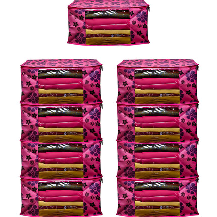 Pink Floral Printed Clothes Storage Organizer Box with Transparent Window and Zip Closure