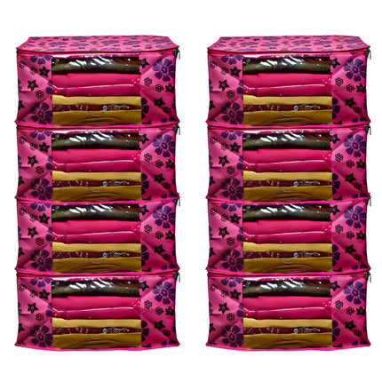 Pink Floral Printed Clothes Storage Organizer Box with Transparent Window and Zip Closure
