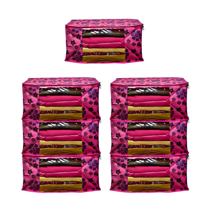 Pink Floral Printed Clothes Storage Organizer Box with Transparent Window and Zip Closure