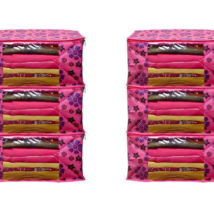 Pink Floral Printed Clothes Storage Organizer Box with Transparent Window and Zip Closure
