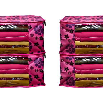 Pink Floral Printed Clothes Storage Organizer Box with Transparent Window and Zip Closure