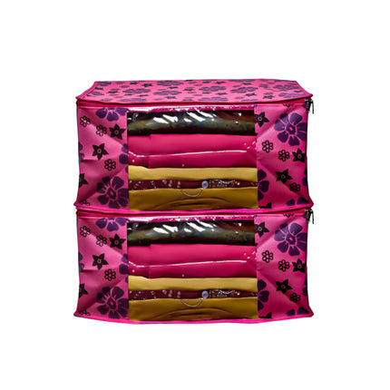 Pink Floral Printed Clothes Storage Organizer Box with Transparent Window and Zip Closure