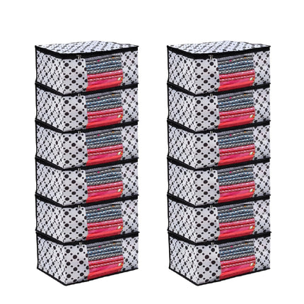 White & Black Polka Dot Printed Clothes Storage Organizer Box with Transparent Window and Zip Closure