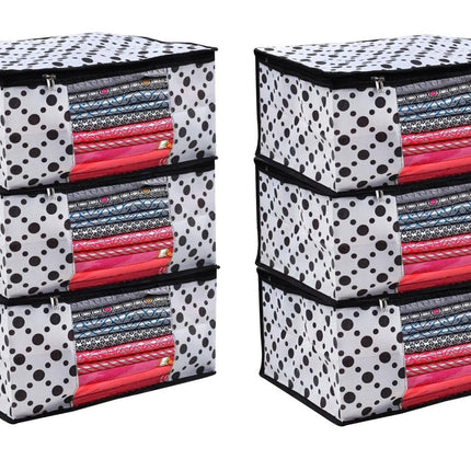 White & Black Polka Dot Printed Clothes Storage Organizer Box with Transparent Window and Zip Closure