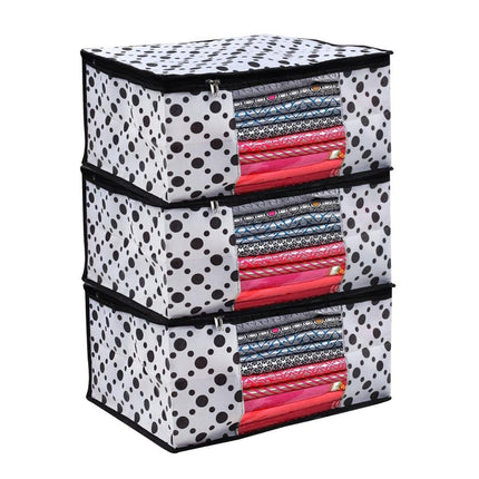 White & Black Polka Dot Printed Clothes Storage Organizer Box with Transparent Window and Zip Closure