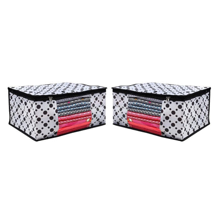 White & Black Polka Dot Printed Clothes Storage Organizer Box with Transparent Window and Zip Closure