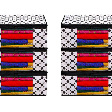 White & Black Polka Dot Printed Clothes Storage Organizer Box with Transparent Window and Zip Closure