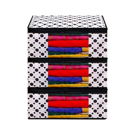 White & Black Polka Dot Printed Clothes Storage Organizer Box with Transparent Window and Zip Closure