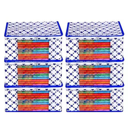 White & Blue Polka Dot Printed Clothes Storage Organizer Box with Transparent Window and Zip Closure