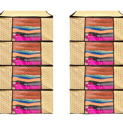 Beige Polka Dot Printed Clothes Storage Organizer Box with Transparent Window and Zip Closure