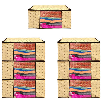 Beige Polka Dot Printed Clothes Storage Organizer Box with Transparent Window and Zip Closure