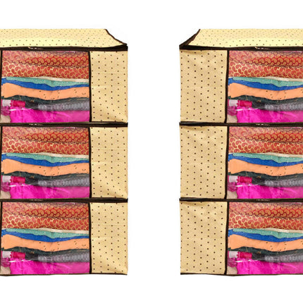 Beige Polka Dot Printed Clothes Storage Organizer Box with Transparent Window and Zip Closure