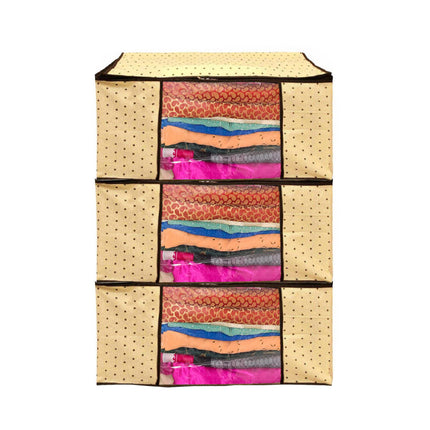 Beige Polka Dot Printed Clothes Storage Organizer Box with Transparent Window and Zip Closure
