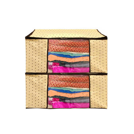 Beige Polka Dot Printed Clothes Storage Organizer Box with Transparent Window and Zip Closure
