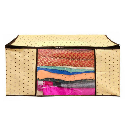 Beige Polka Dot Printed Clothes Storage Organizer Box with Transparent Window and Zip Closure