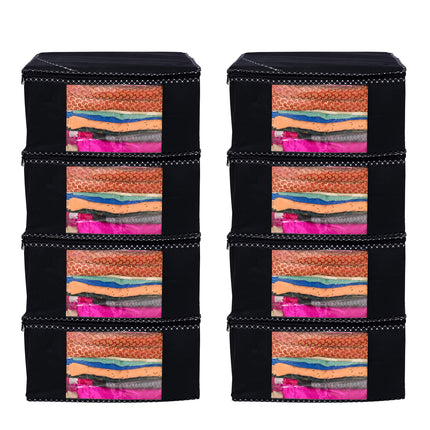 Black Saree Storage Cover with Decorative Border, Zip & Transparent Window