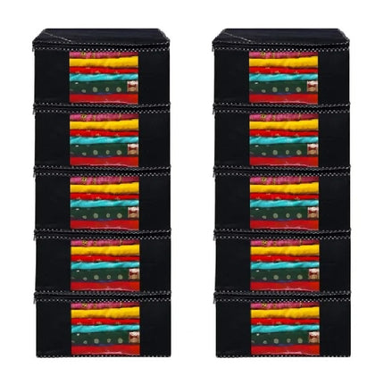 Black Saree Storage Cover with Decorative Border, Zip & Transparent Window