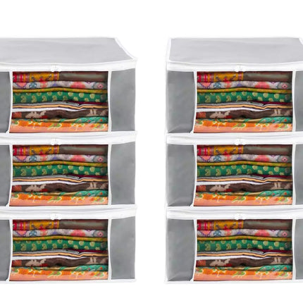 Grey Saree Storage Cover with Zip & Transparent Window