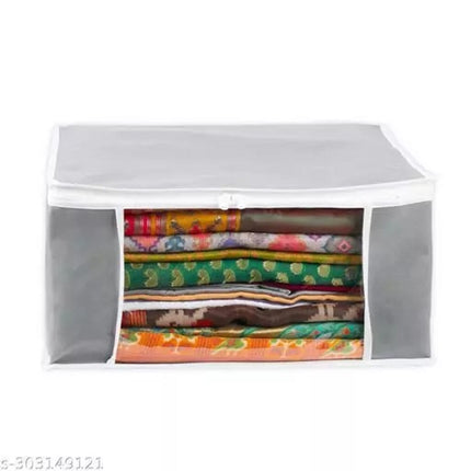 Grey Saree Storage Cover with Zip & Transparent Window