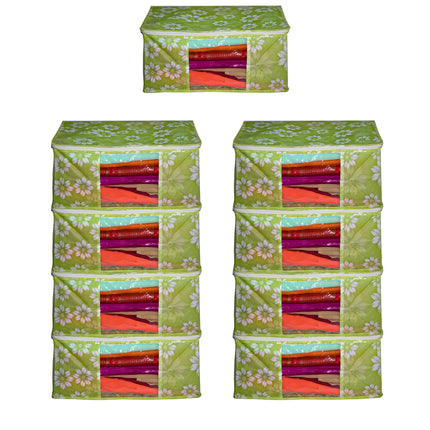 Green Floral Printed Clothes Storage Organizer Box with Transparent Window and Zip Closure